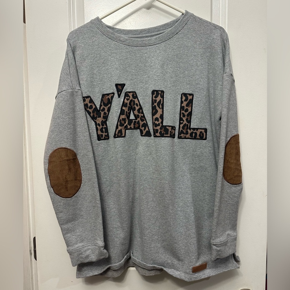 MarleyLilly Gray Sweatshirt with Brown Leather Logo Patch size S/M